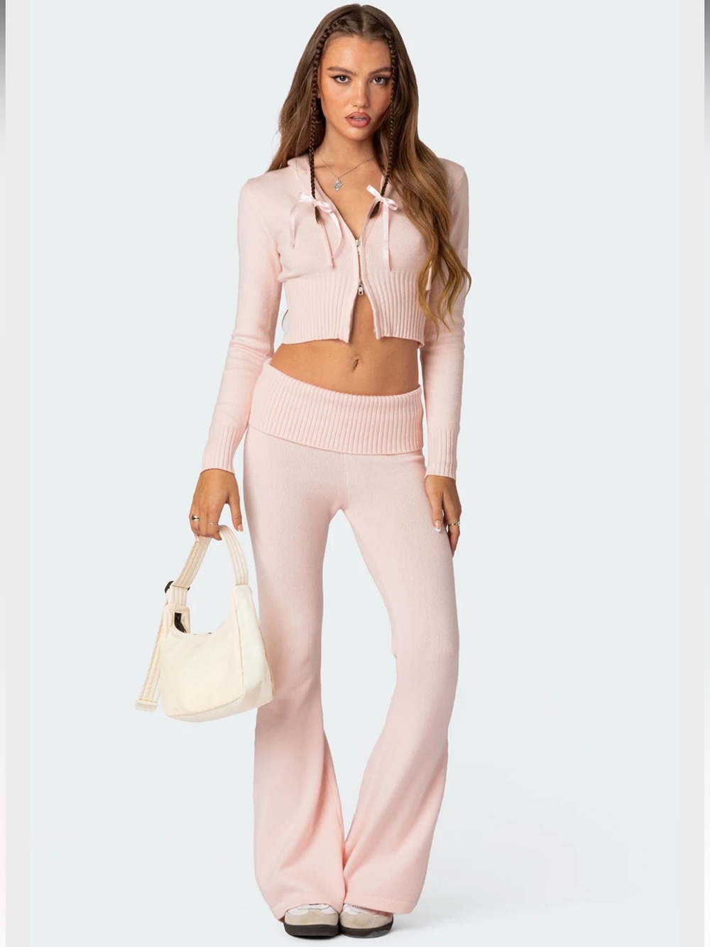 Edikted Desiree Knitted Low Rise Fold Over Pants